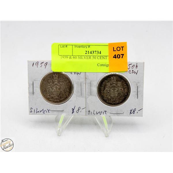 1959 & 60 SILVER 50 CENT PIECES