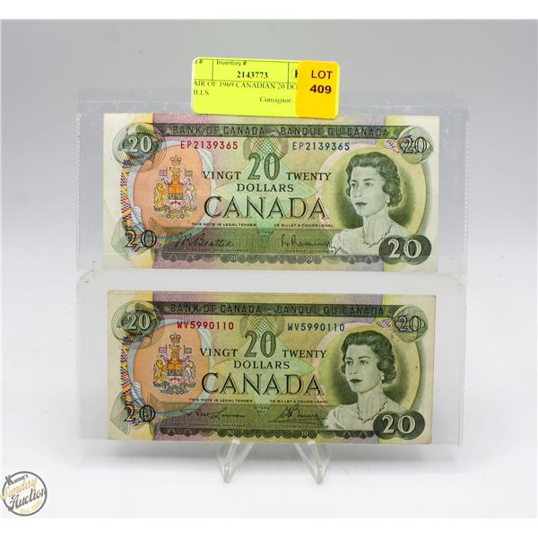 PAIR OF 1969 CANADIAN 20 DOLLAR BILLS