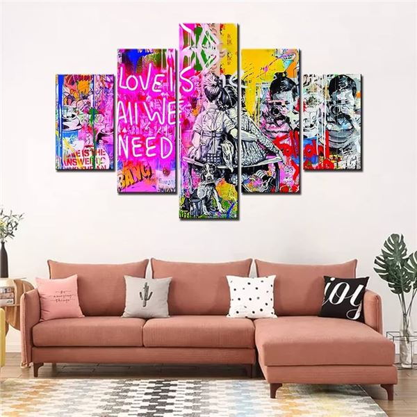 NEW LARGE BANKSY CANVAS WALL ART 5 PANELS GRAFITTI
