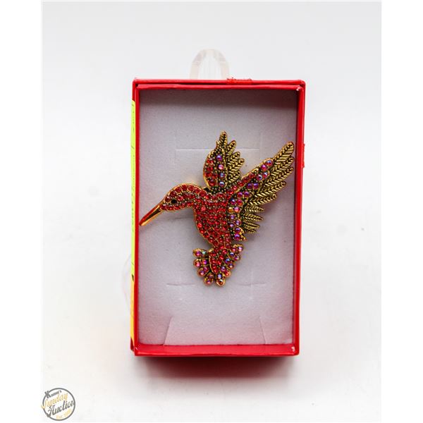 NEW HUMMINGBIRD BROOCH RED, PINK
