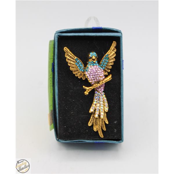NEW PHOENIX BROOCH PINK, TEAL RHINESTONE