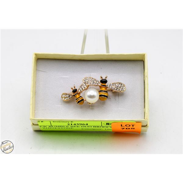 NEW BUMBLE BEE DUO BROOCH W/RHINESTONE