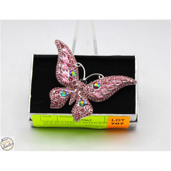 NEW BUTTERFLY BROOCH PINK RHINESTONES