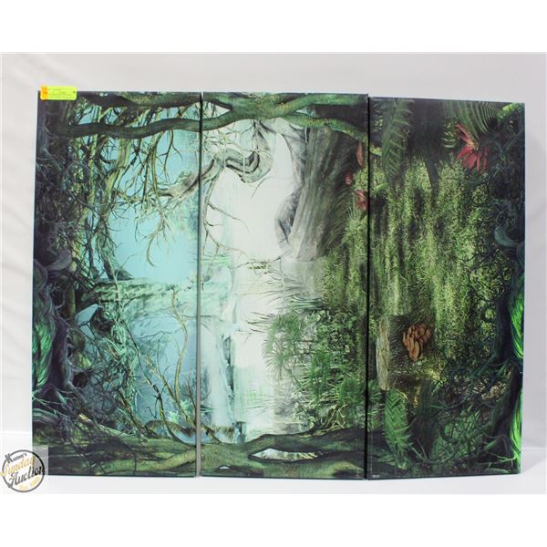 NEW DESIGNART 3PC GREEN FOREST LANDSCAPE ART 28X36