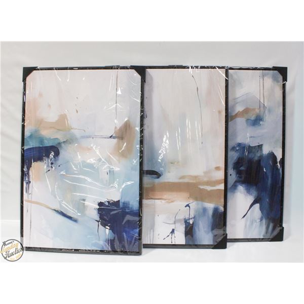 BRAND NEW ABSTRACT WALL ART 3PCS BLUE 40 X 60CM