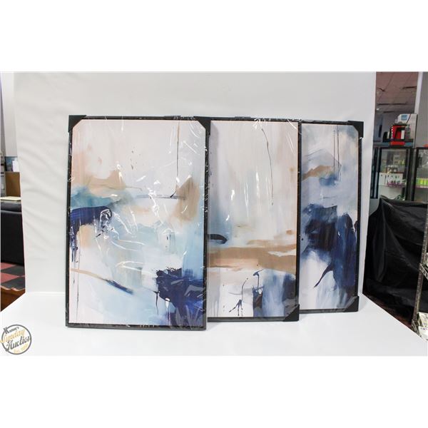 BRAND NEW ABSTRACT WALL ART 3PCS BLUE 40 X 60CM