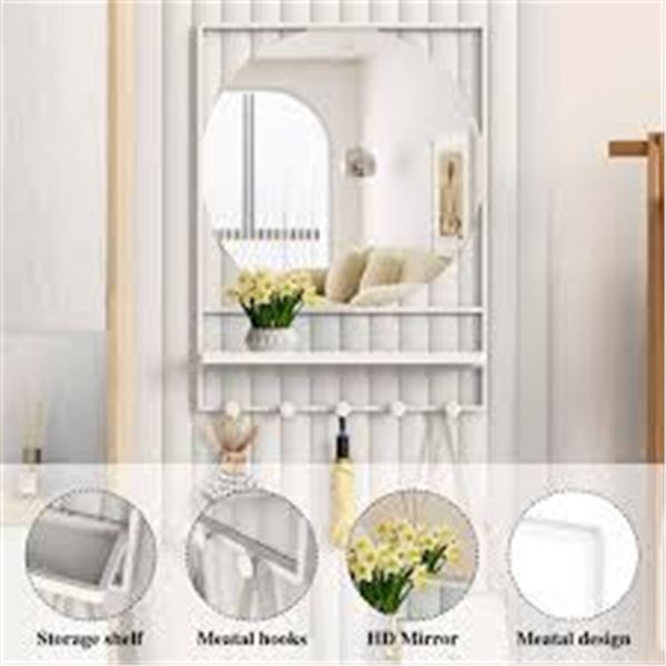 BRAND NEW WONSTART 21 X 28" WHITE ROUND WALL MIRRO