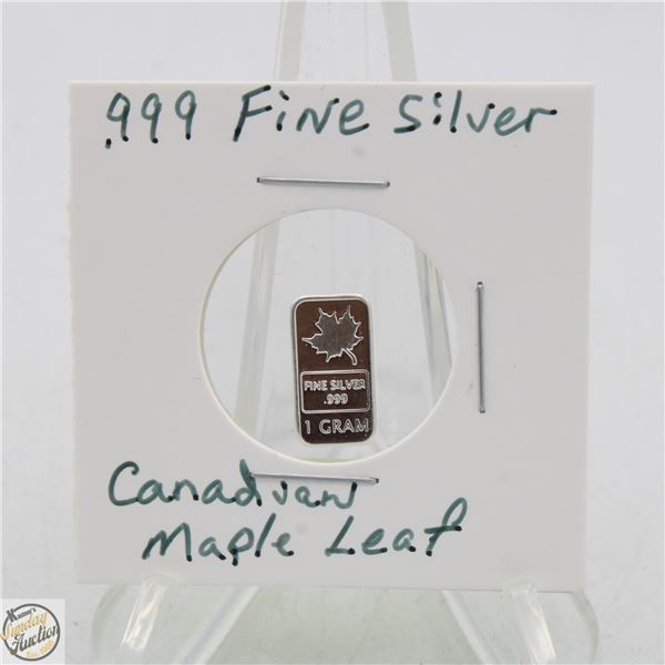 #3514-CANADIAN .999 FINE SILVER 1 GRAM BAR WITH