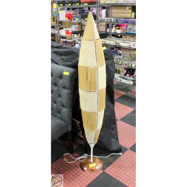 MID-CENTURY METAL, FABRIC & BAMBOO FLOOR LAMP