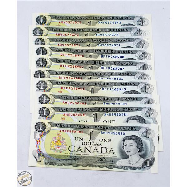 LOT OF 10 CANADIAN 1 DOLLAR BILL 1973