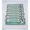 Image 1 : LOT OF 7 CANADIAN ONE DOLLAR BILL 1954