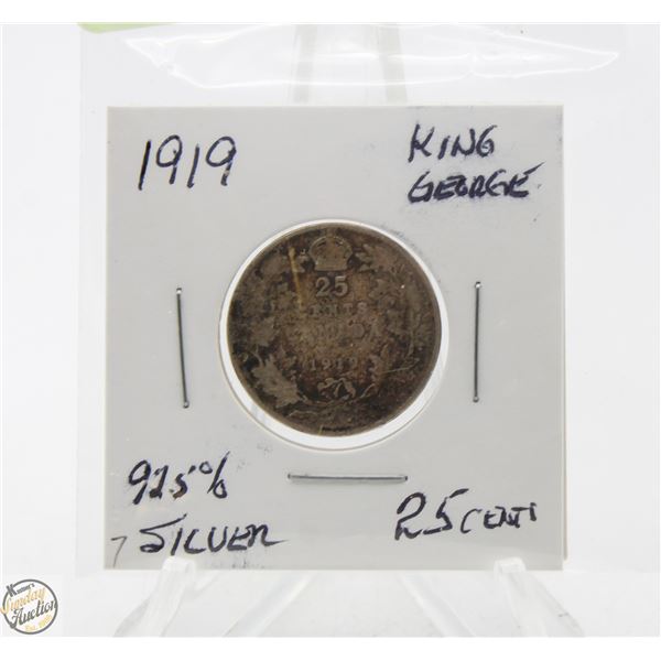 1919 92.5% SILVER 25 CENTS