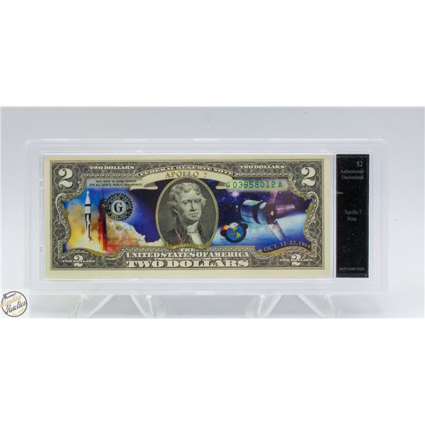 1968 APOLLO 7 TWO DOLLAR AUTHENTICATED AND