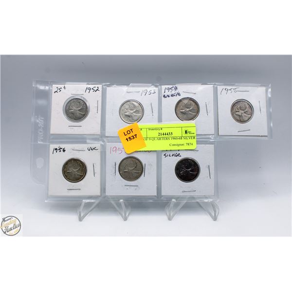 LOT OF 9 QUARTERS 1960-68 SILVER