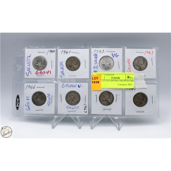 LOT OF 8 QUARTERS 1940-49 SILVER