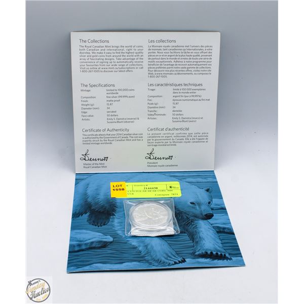 2014 $50 POLAR BEAR COIN .999 SILVER