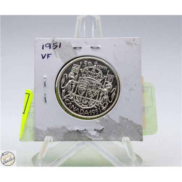 1951 CANADA 50 CENT SILVER COIN