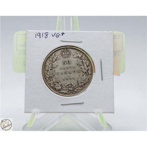 1918 CANADA 50 CENT SILVER COIN