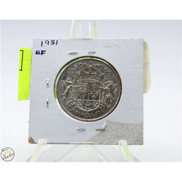1951 CANADA 50 CENT SILVER COIN