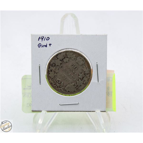 1910 CANADA 50 CENT SILVER COIN