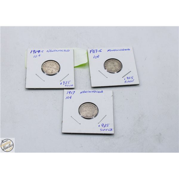 NEWFOUNDLAND 10 CENT SILVER COINS 1917,