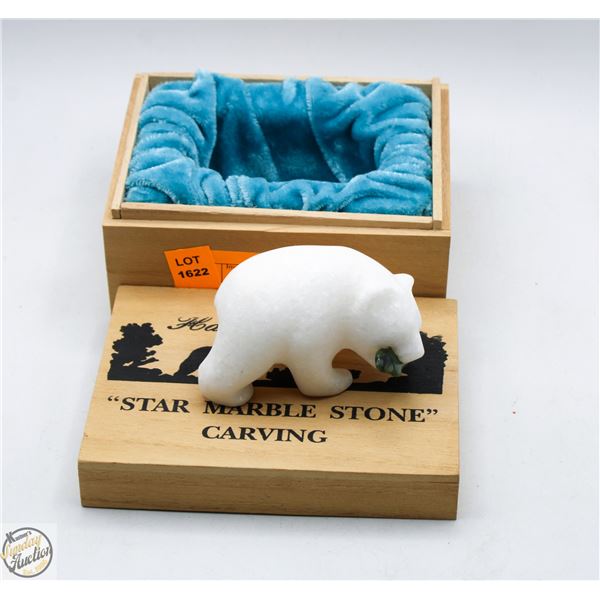 STAR MARBLE CARVINGS BEAR 3" WITH JADE FISH