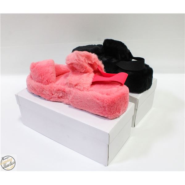 NEW FUZZY SLIPPERS 1PINK 1BLACK SIZE 9