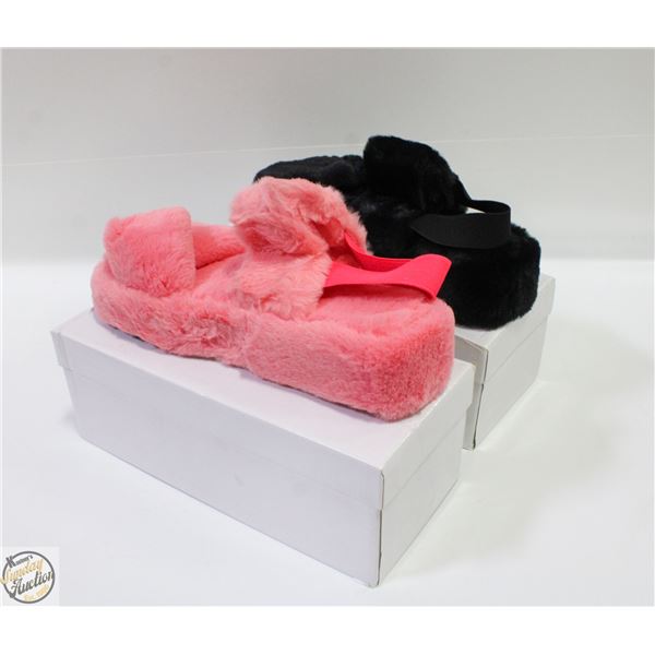 NEW FUZZY SLIPPERS 1PINK 1BLACK SIZE 8