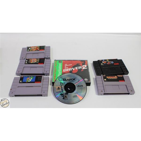 LOT OF 5 SUPER NINTENDO GAMES & 2 PS1 GAMES