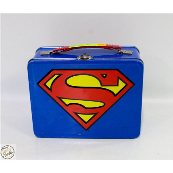 VINTAGE METAL SUPERMAN LUNCH BOX BLUE RED