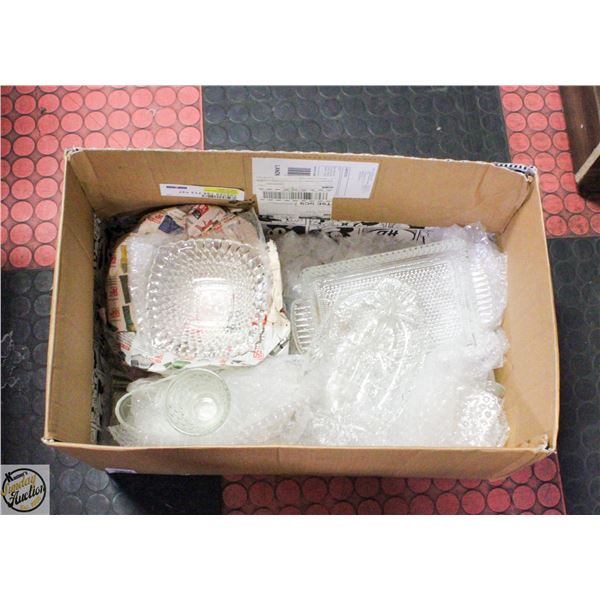 BOX OF VARIOUS PLATES AND CANDY DISHES