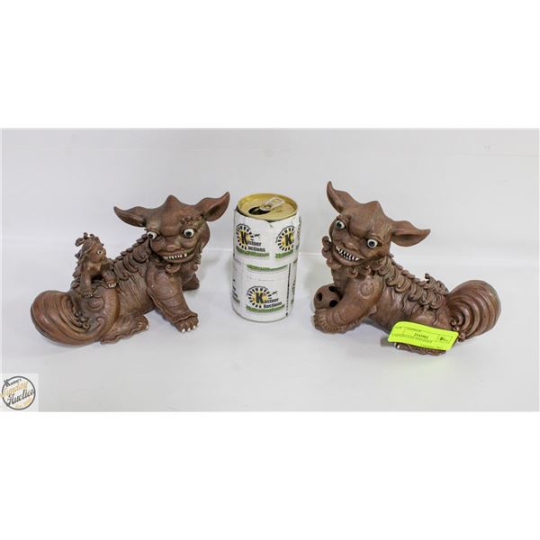 CARVED CLAY FOO DOGS (2)