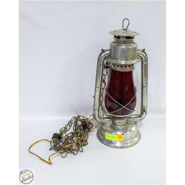 ANTIQUE BEACON CONVERTED KEROSENE LANTERN