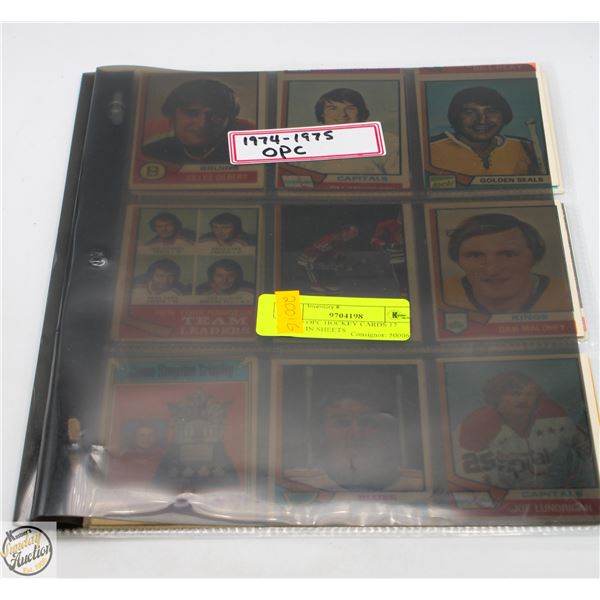 1974-75 OPC HOCKEY CARDS 17 CARDS IN SHEETS
