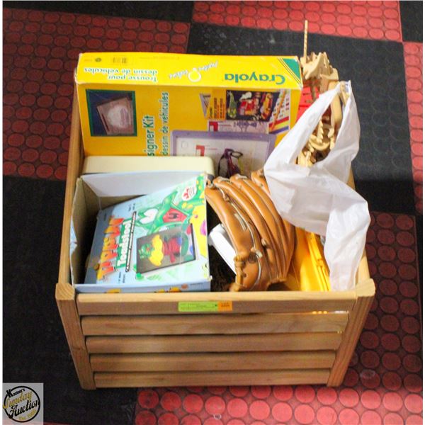 WOODEN CRATE OF VINTAGE CHILDRENS GAMES,