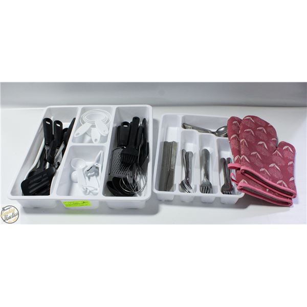 FULL SET OF FLATWARE AND KITCHEN UTENSILS