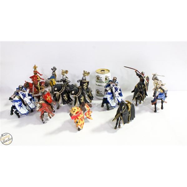 SCHLEICH AND PAPO KNIGHTS MOUNTED ON HORSES
