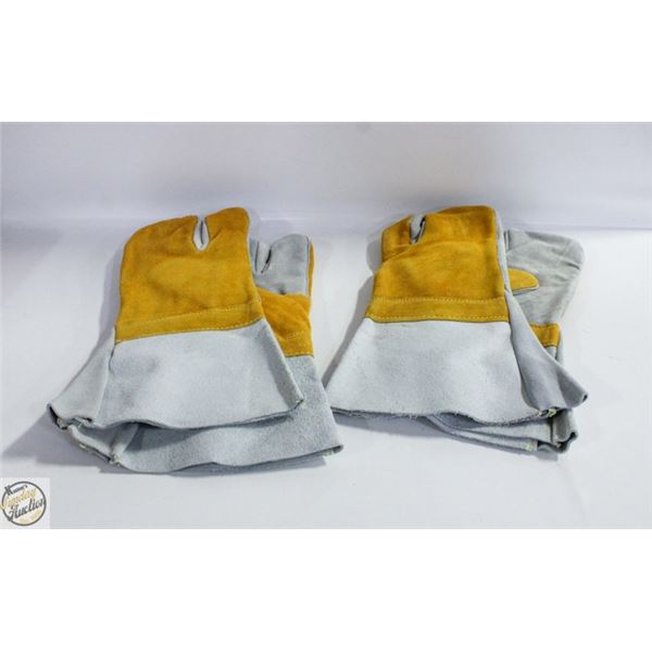 TWO PAIRS OF NEW LEATHER THREE FINGER GLOVES