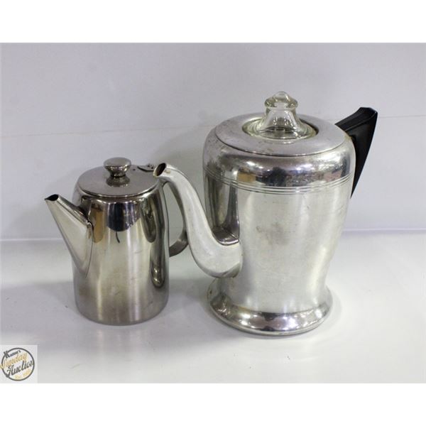 PAIR OF STAINLESS STEEL STOVE TOP PERCOLATOR &