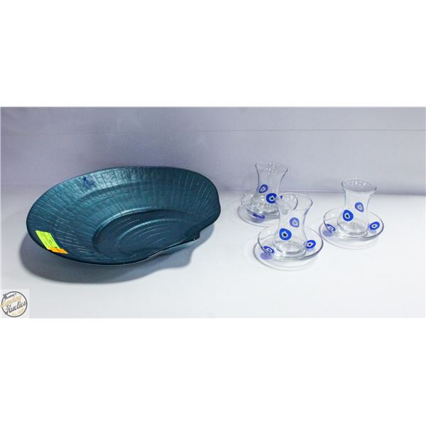 TURKISH "NAZAR" TEACUPS AND SAUCERS;