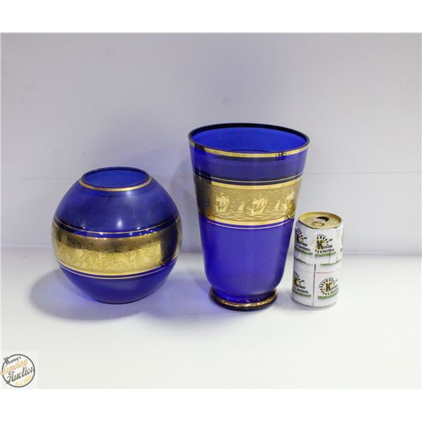 VINTAGE BLUE AND GOLD VASES