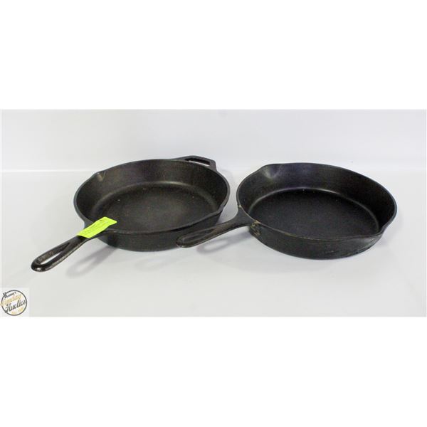 2 CAST IRON “EATON” & LODGE CAST IRON FRY PANS