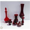 Image 1 : RUBY RED DECANTER AND VASES