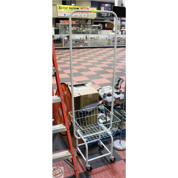 WHEELED METAL CLOTHES RACK W/BASKET 67"