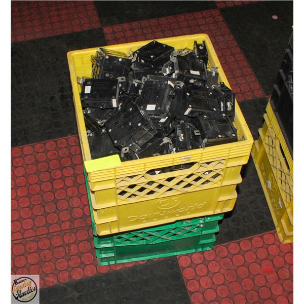 2 MILKCRATES OF TRANSFORMERS AND ELETRICAL BOXES