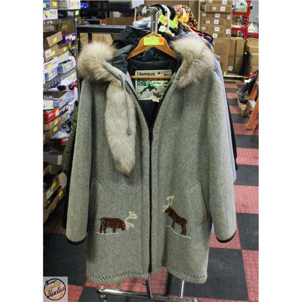 UNGAVA BAY WOOL COAT FOX TRIM SZ 12 TALL