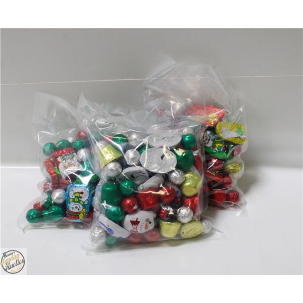 3 BAGS OF CHRISTMAS FOIL WRAPPED CHOCOLATES, KRISP