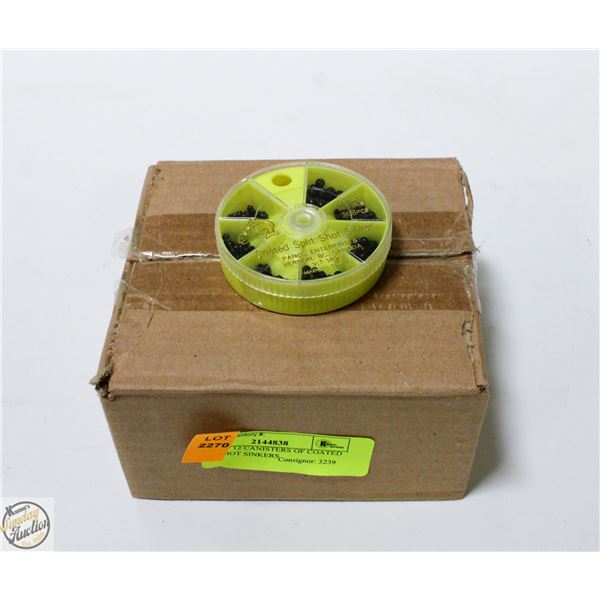 CASE OF 12 CANISTERS OF COATED SPLITSHOT SINKERS
