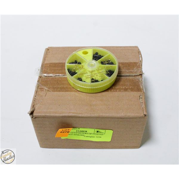 CASE OF 12 CANISTERS OF COATED SPLITSHOT SINKERS