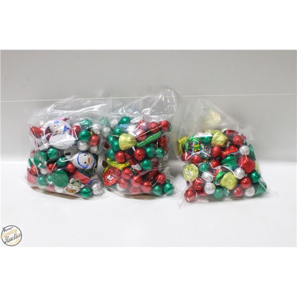 3 BAGS OF CHRISTMAS FOIL WRAPPED CHOCOLATES, KRISP